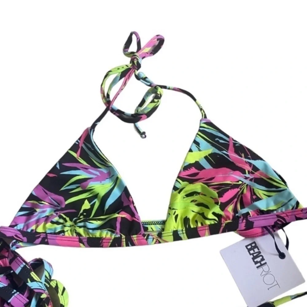 Beach Riot Bikini Set Winnie Triangle Top & Soleii Bottom in Neon Palms
